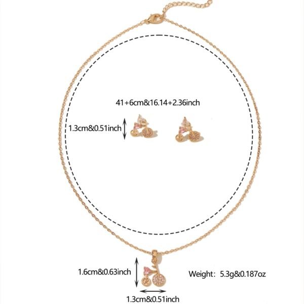 Copper Gold-Plated Zircon Bicycle Necklace Clavicle Chain Set