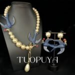 Swallow & Pearl Jewellery Set - Elegant Bird Necklace & Stud Earrings