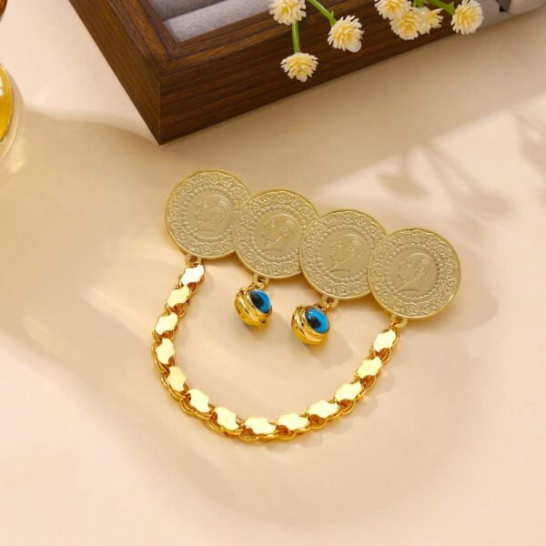 Cross-Border Retro Coin Tassel Brooch, European and American Fashion Pin, Corsage Accessory