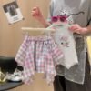 Girls' Cute Cartoon Sleeveless T-Shirt and Skirt Set