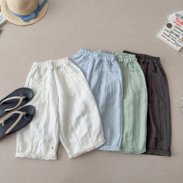 Children's Solid Color Linen Cool Pants, Casual Breathable Pants