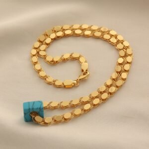 Middle East Handmade Chain Necklace with Vintage Coins and Turquoise, Braided Clavicle Chain