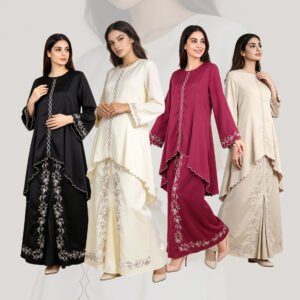 Satin Embroidered Wavy-Edge Two-Piece Top and Skirt Set (FK87-BK004-A)