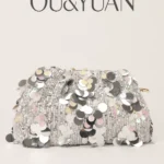 Silver Sequin High-End Evening Bag - Light Luxury Pleated Clutch