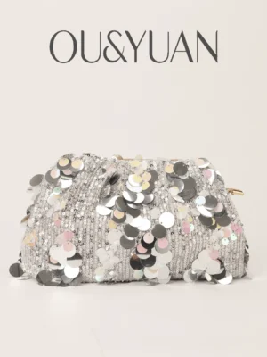 Silver Sequin High-End Evening Bag - Light Luxury Pleated Clutch