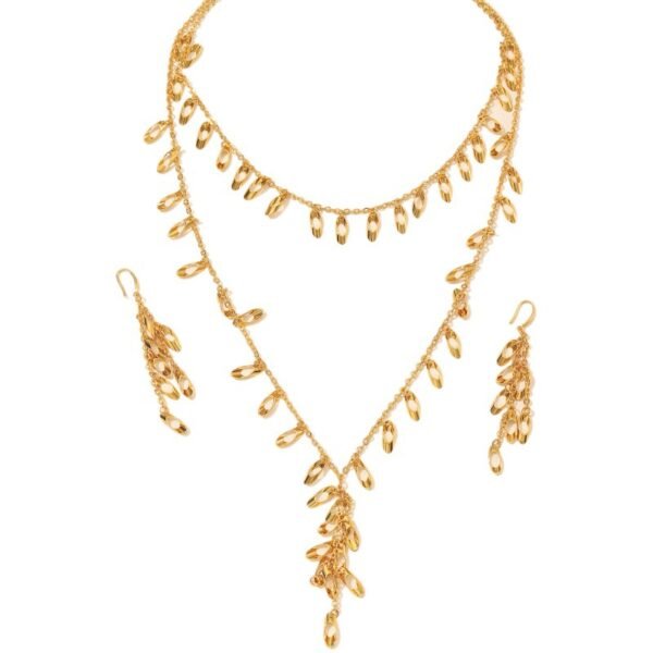 European and American Retro 18K Gold-Plated Tassel Necklace, Sweater Chain and Earrings Two-Piece Set