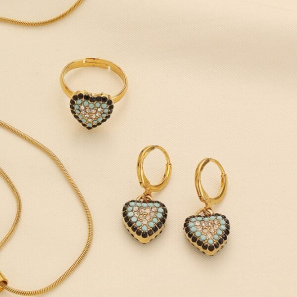 Xinjiang Full Diamond Love Eye Light Luxury Geometric Jewelry Set with Ring