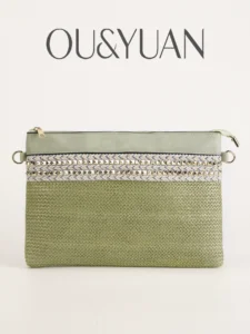 Summer Woven Clutch Bag for Women, High-End Straw Envelope Bag, Niche Design with Sequin Decoration, Crossbody Bag