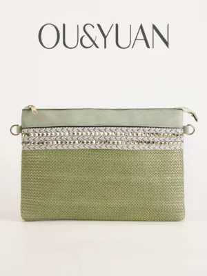 Summer Woven Clutch Bag for Women, High-End Straw Envelope Bag, Niche Design with Sequin Decoration, Crossbody Bag