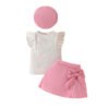 Baby Girls 3-Piece Summer Outfit - Ribbed Sleeveless Top, Bow Skirt & Shorts
