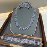 Pink Pave Zircon Jewellery Set - Vintage Necklace, Bracelet & Earrings