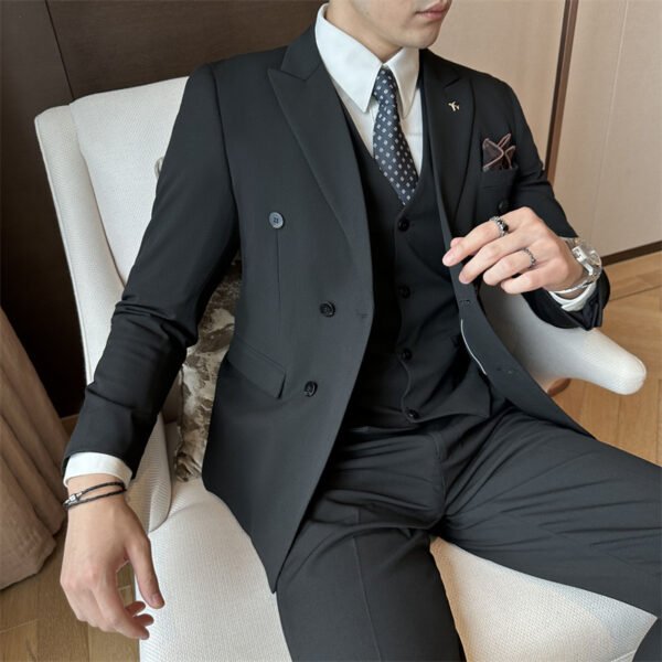 Suit Men's Suit Business Formal Wear Black Double-Breasted Wedding Suit Men's Autumn and Winter New Wedding Dress