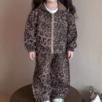 Girls Leopard Print Hooded Jacket and Pants Two-Piece Set
