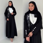 LN256 Black and White Floral Embroidered Long Gown with Cape