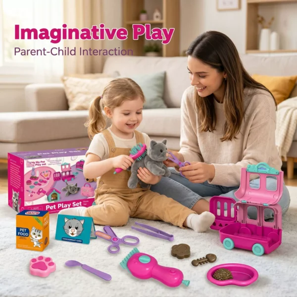 Plush Pet Care Playset - Grooming, Feeding & Vet Kit for Kids