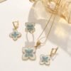 Female Internet Celebrity Full Diamond Four-Leaf Clover Mother-of-Pearl Clavicle Necklace Set