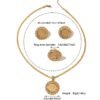 Vintage Sunflower Badge Jewelry Embossed Necklace and Earring Set
