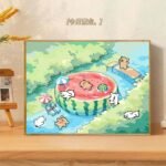 Summer Line Puppy Digital Oil Painting, DIY Hand Coloring, Decompression Wall Art