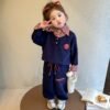 Girls Polo Sweatshirt and Sweatpants Two-Piece Set