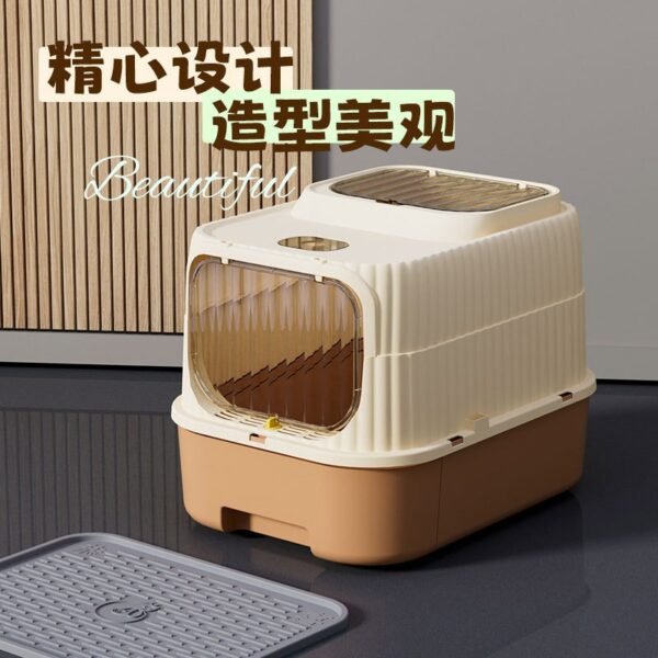 Fully Enclosed Cat Litter Box, Extra Large Anti-Splash, Thickened Drawer-Type Double-Door Cat Toilet