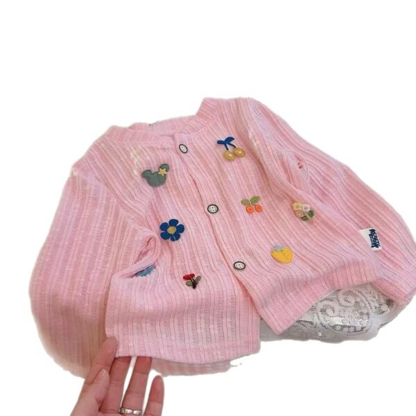 2025 Spring and Summer Girls' Knitwear Soft Cardigan, Cartoon Color Button Long Sleeve Coat