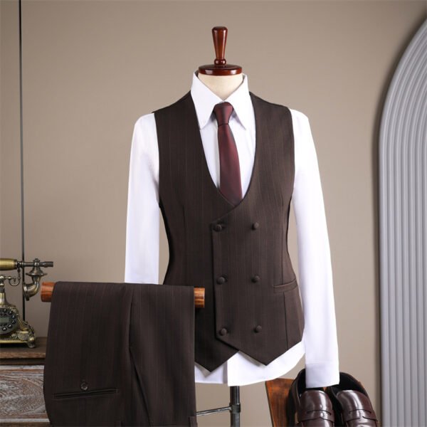 2025 Autumn and Winter Suit Men's High-End Double-Breasted Striped Suit Men's Suit Casual Groom's Wedding Dress