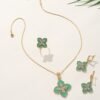 Female Internet Celebrity Full Diamond Four-Leaf Clover Mother-of-Pearl Clavicle Necklace Set