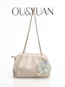 Cross-Border New Style Straw Woven Women’s Bag, Chain Shoulder Bag, Crossbody Bag, Evening Bag, Cloud Bag, Shell Flower Casual Bag