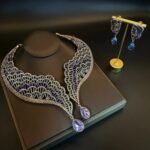 Angel Wing Vintage Jewellery Set - Antiqued Openwork Pave Necklace & Studs