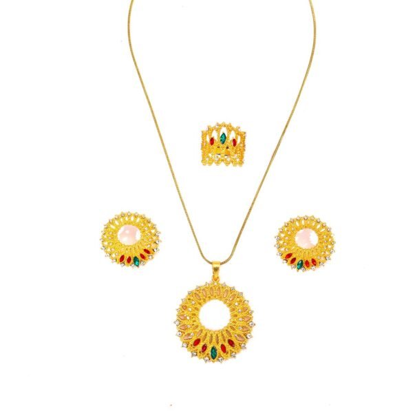 Middle Eastern Gold-Plated Necklace with Sun God Flower Wreath, Diamond-Encrusted Hollow Pendant Set 5 Middle Eastern Gold-Plated Necklace with Sun God Flower Wreath, Diamond-Encrusted Hollow Pendant Set