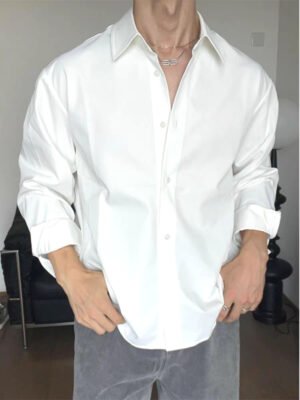 Men's Ice Silk Chiffon Shirt - Italian Loose Fit Satin Long Sleeve Shirt