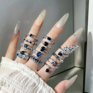 Blue Zircon Open Rings - Minimalist Adjustable Statement Ring Collection