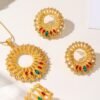 Middle Eastern Gold-Plated Necklace with Sun God Flower Wreath, Diamond-Encrusted Hollow Pendant Set 3 Middle Eastern Gold-Plated Necklace with Sun God Flower Wreath, Diamond-Encrusted Hollow Pendant Set