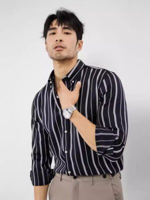 Men's Fine Stripe Business Shirt - Wrinkle Free Long Sleeve Dress Shirt