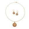 Retro Ethnic Round Pendant Necklace Gold Choker Elegant Earrings Set