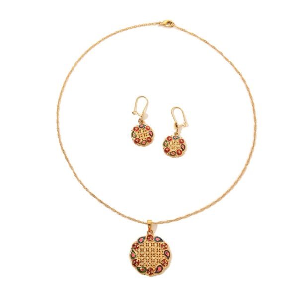Retro Ethnic Round Pendant Necklace Gold Choker Elegant Earrings Set