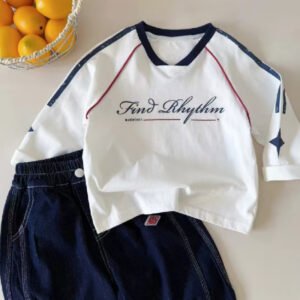 Kids Raglan V-Neck Letter Print Long Sleeve Top