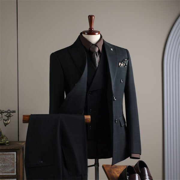 Double Row Plaid Suit Men's Business Formal Groomsman Wedding Groom Suit Jacket