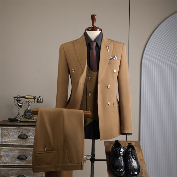 Double Row Brown Suit Men's Business Groom Wedding Dress Groomsmen Slim Suit