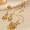 Xinjiang Ethnic Style Jewelry Set, Three-Piece Necklace Set, Gold-Plated Patterned Earrings and Rings, Wholesale, Summer Hot Item