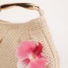 Hand-Woven Straw Handbag - Cream White Floral Decorated Bag