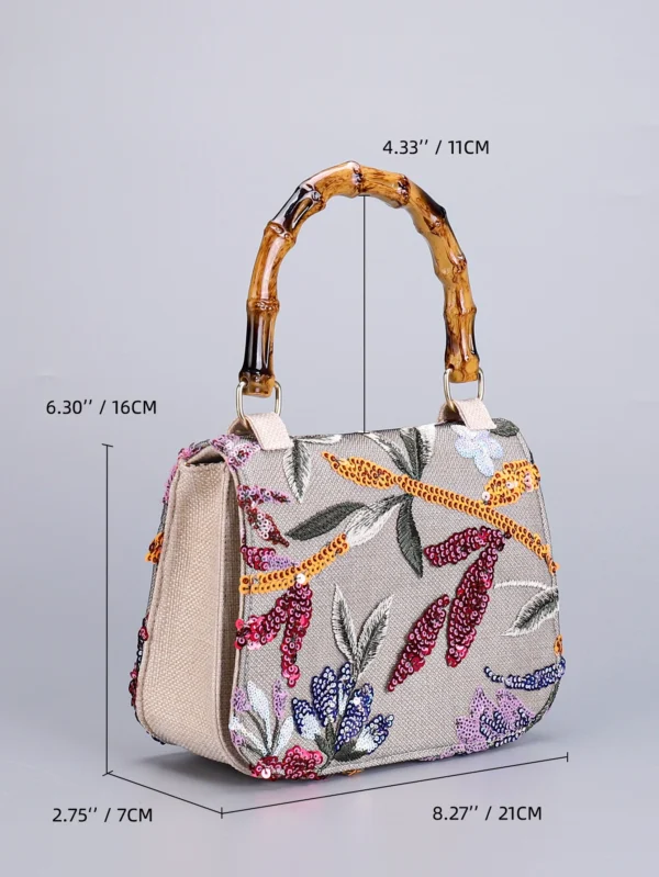O1CN01v7TZIZ1cfDfAskQxG_2209246163627-0-cib.jpg_ 2025 New Embroidered Sequin Handbag with Bamboo Handle, Women's Niche High-End Fashion Bag