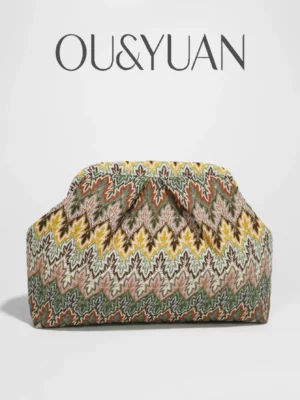 Moroccan-style Colorful Patterned Clutch Bag, Unique Design, Pleated Clip Bag, New Cross-Border Model, Beach Casual Style