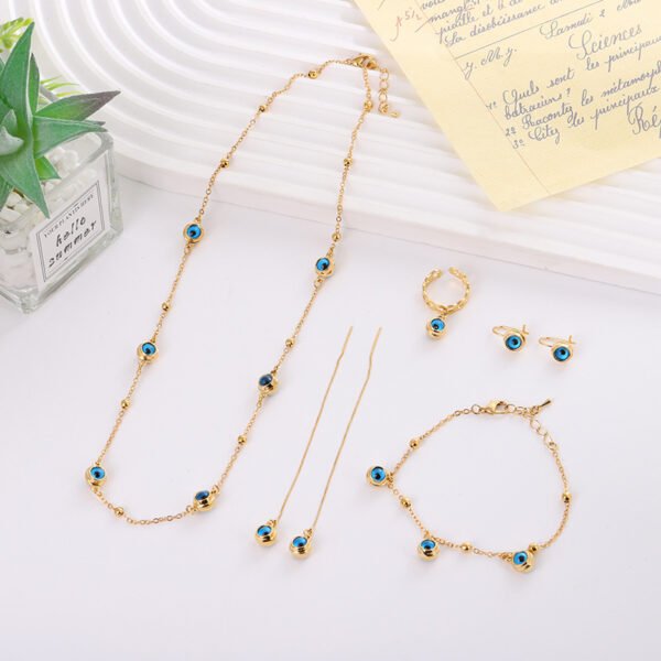 Cross-Border Copper Alloy Devil's Eye Necklace Jewelry Five-Piece Set, Blue Eyes