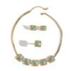 Cross-Border Electroplated K Gold Jewelry Set, Turquoise Necklace, Snake Bone Chain, Geometric Three-Piece Set