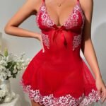 Cross-Border Foreign Trade European and American New Sexy Lingerie Sexy Women's Lace Mesh Bow Pajamas Sexy Suit