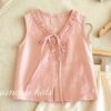 Girls' Tencel Linen Sleeveless Set with Lace Collar, Simple Cute Princess Style