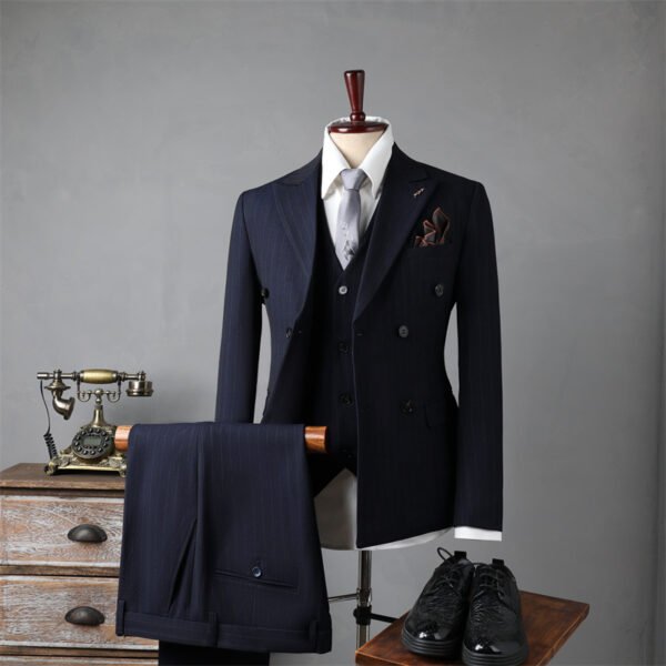 Double Breasted Striped Suit Men's Business Slim Formal Wear Bridegroom Wedding Dress