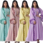 LN216 Fashion Street Summer Chiffon Long Embroidered Round Neck Dress