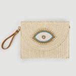 Straw Woven Crossbody Clutch Bag - Rice Bead Eye Embroidery Summer Bag